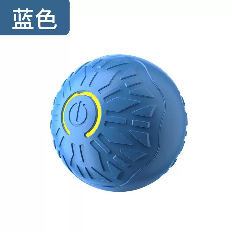 Blue exercise ball with a yellow logo on a white background pet toys