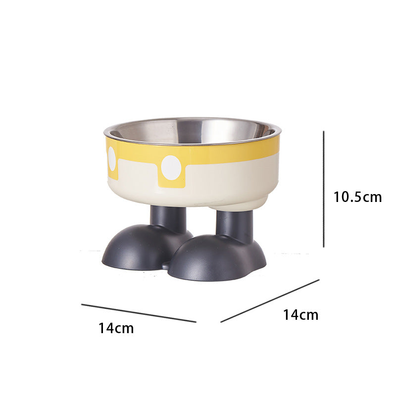 Double elevated dog bowl with measurements on a white background