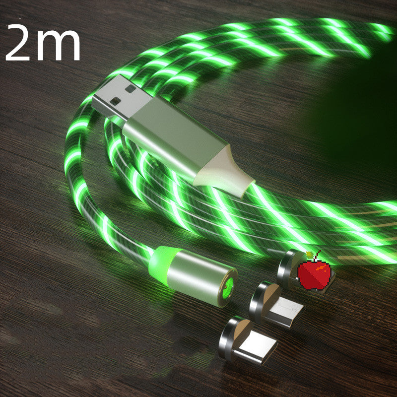 Green LED USB cable on a wooden surface with '2m' label