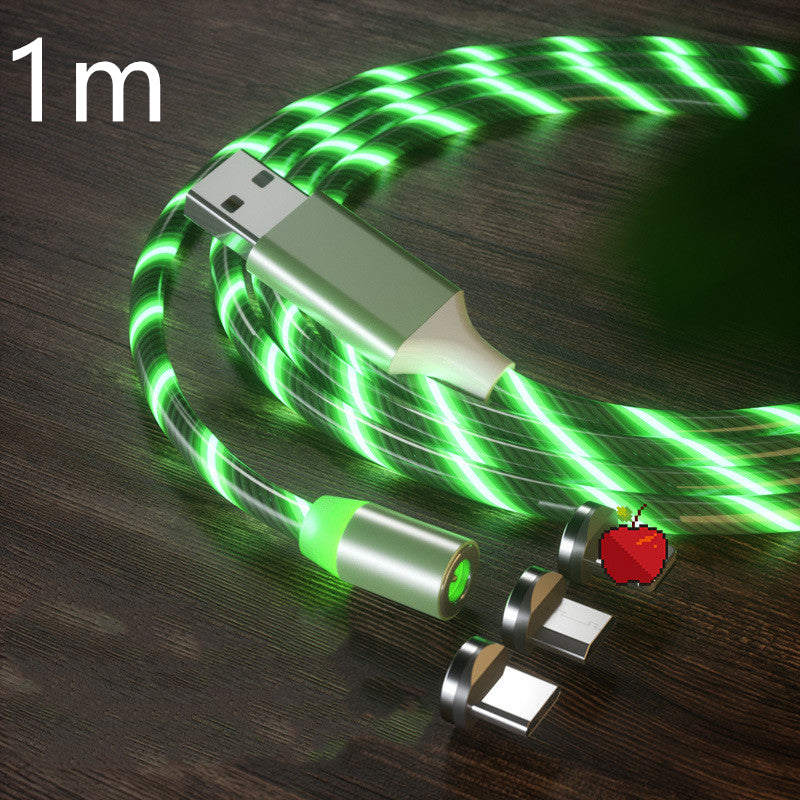 Green USB cable with Apple logo on a wooden surface