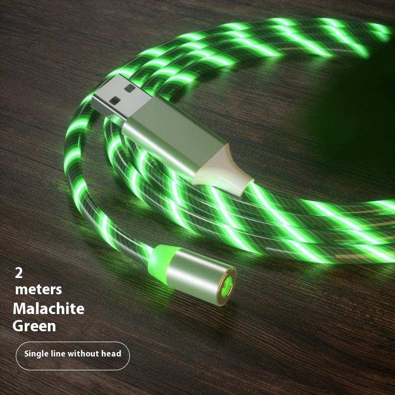 Green LED cable on a wooden surface with text indicating length and color.