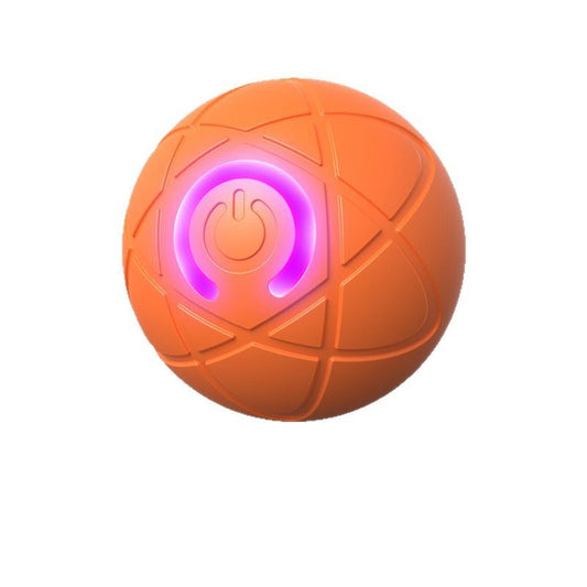Orange ball with a glowing pink power symbol on a white background pet toys