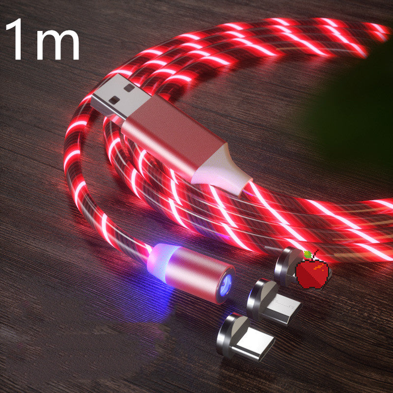 Red LED USB cable with multiple connectors on a wooden surface