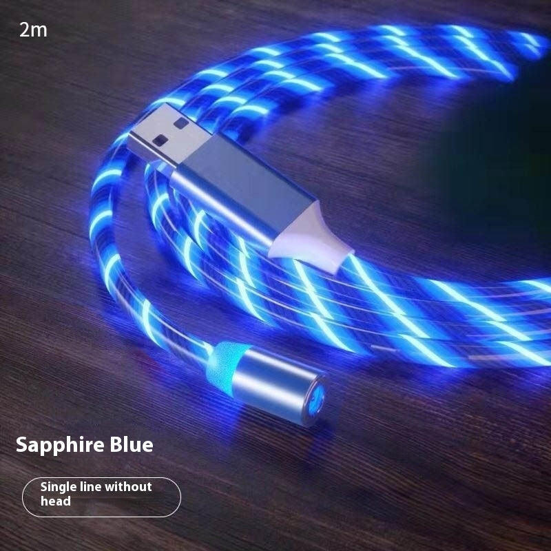 Sapphire blue LED cable on a wooden surface
