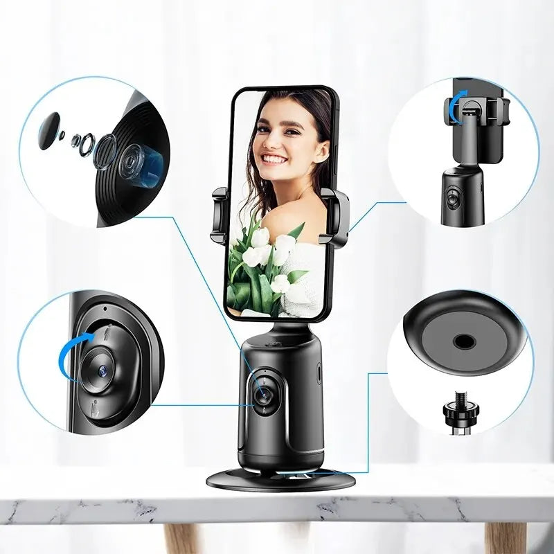 Smartphone with a ring light and camera lens on a white background